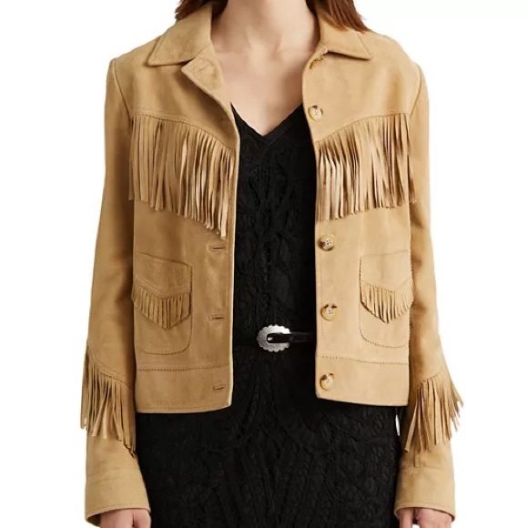 New Ralph Lauren Fringe Trim Suede Goat Leather Western Jacket MSRP $705 2X - Picture 3 of 16